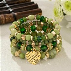 Браслет, циркон, 4 шт., зеленый Fashion Jewelry