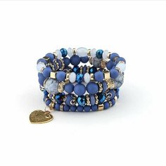 Браслет, циркон, 4 шт., синий Fashion Jewerly