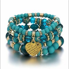 Браслет, циркон, 3 шт., бирюзовый Fashion Jewelry