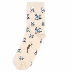 Носки Happy Socks Носки с рисунками - Дичь - Светло-бежевые, размер 35-40, бежевый, голубой, зеленый