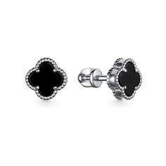 Серьги пусеты Dewi, серебро, 925 проба, родирование, оникс, , серебристый