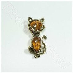 Брошь, янтарь прессованный, коричневый, золотой T&Z Mineral