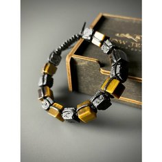 Славянский оберег, браслет SNOW JEWELRY, тигровый глаз, вулканическая лава, агат, черный