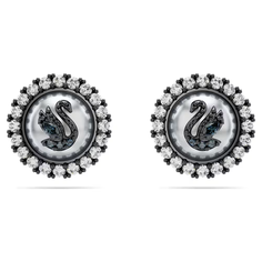 Серьги пусеты SWAROVSKI, кристаллы Swarovski, размер 12 мм, серебристый/черный