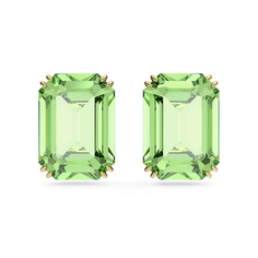 Серьги пусеты SWAROVSKI, кристаллы Swarovski, размер 14 мм, зеленый, золотой