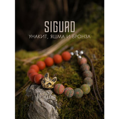 Браслет-нить SIGURD, унакит, яшма, 1 шт., размер 22 см, оранжевый/зеленый