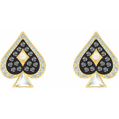 Серьги пусеты SWAROVSKI, кристаллы Swarovski, размер 14 мм, черный, золотой