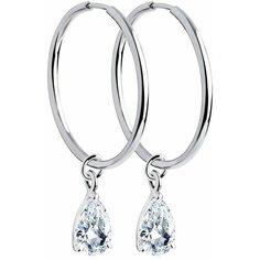 Серьги конго Яхонт, белое золото, 585 проба, фианит, , бесцветный