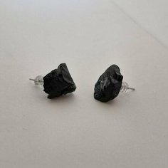 Серьги пусеты ЛЕТО JEWELRY, вулканическая лава, черный