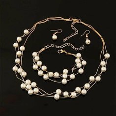 Комплект бижутерии Ramona, жемчуг имитация, белый, золотой