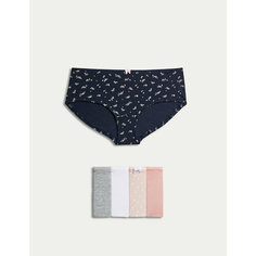 Трусы MARKS & SPENCER 5pk Cotton Lycra Daisy Print Low Rise Shorts, комплект из 5 шт., размер UK8, мультиколор
