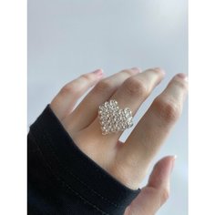 Кольцо плетеное, бисер, серебряный Ulsi