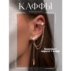 Серьги каффы, фианит, золотистый Нет бренда