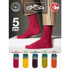 Носки Omsa, комплект, 5 пар, размер 42-44 (27-29), Fuxia/Giallo/Mora/Oliva/Orange