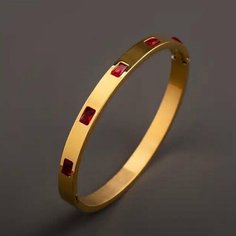 Жесткий браслет SORONA, фианит, Swarovski Zirconia, циркон, 1 шт., размер 17 см, размер one size, диаметр 6 см, красный