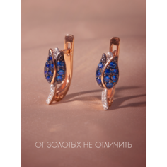 Серьги Стрекоза, серебро, 925 проба, золочение, сапфир, длина 1.56 см, , сапфир