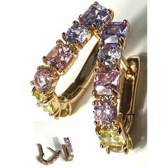 Серьги Florento, хрусталь, розовый, зеленый, фиолетовый