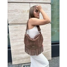 Сумка багет Shapely, фактура бархатистая, коричневый