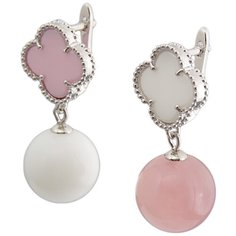 Серьги ЖемАрт, кварц, агат, розовый, серебряный, белый