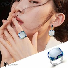 Кольцо Emay, искусственный камень, кошачий глаз, размер 19, серый, серебряный