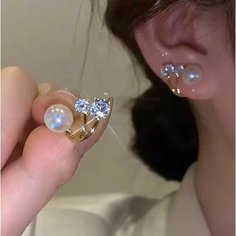 Серьги, жемчуг имитация, искусственный камень, золото Нет бренда