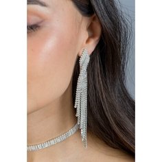 Серьги, фианит, серебристый Бантами