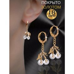 Серьги с подвесками SLOVALIO, кристалл, фианит, размер 31 мм, золотистый