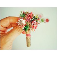 Брошь, кристаллы Preciosa, зеленый, розовый Cute Brooches