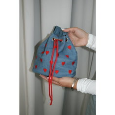 Сумка бочонок , фактура бархатистая, зернистая, Джинсовый Нет бренда