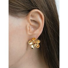 Серьги Братья Глазуновы, серебро, 925 проба, золочение, фианит, размер 28 мм, длина 2.8 см, , золотистый