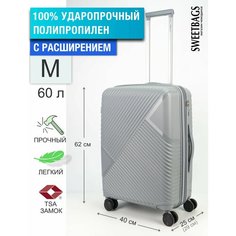 Чемодан Sweetbags, 60 л, размер M, светло-серый