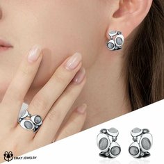 Серьги Emay, кошачий глаз, размер 20 мм, белый