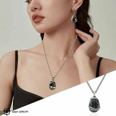 Колье Emay, искусственный камень, серый, серебряный