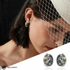 Серьги Emay, искусственный камень, серый, серебряный