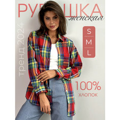 Рубашка Universal-Sale Рубашка женская оверсайз, в клетку, красная, размер 42, красный