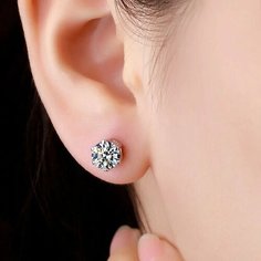 Серьги пусеты diSat, искусственный камень, фианит, серебристый