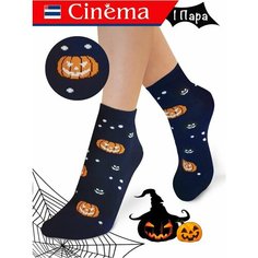 Носки Cinema темно - синий с принтом Тыква Хэллоуин из хлопка, размер 23, размер 23, синий