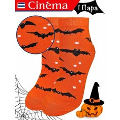 Носки Cinema оранжевый с принтом Летучая мышь Хэллоуин из хлопка, размер 25, размер 25, оранжевый