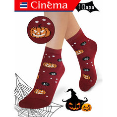 Носки Cinema бордовый с принтом Тыква Хэллоуин из хлопка, размер 23, размер 23, бордовый