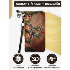 Кошелек Dzett, фактура тиснение, коричневый