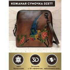 Сумка кросс-боди Dzett, фактура тиснение, синий, коричневый