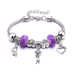 Браслет, 1 шт., размер 16 см, белый/фиолетовый