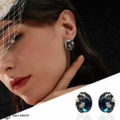 Серьги Emay, искусственный камень, серебряный, синий