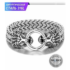 Жесткий браслет Sharks Jewelry, размер 23 см, размер L, серебристый