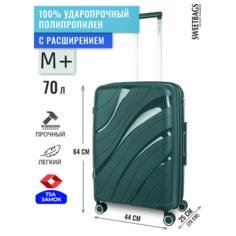Чемодан Sweetbags, 80 л, размер M+, темно-зеленый