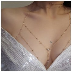Колье Fashion jewelry, кристалл, длина 80 см, золотистый