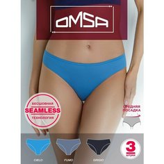 Трусы Omsa, комплект из 3 шт., размер 46 (3/M), серый, голубой