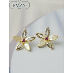 Серьги Emay, искусственный камень, перламутр, золотой