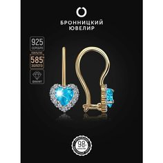 Серьги Бронницкий Ювелир, серебро, 925 проба, золочение, фианит
