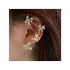 Серьги каффы Azimut C.O. Jewelry AND Accessories, циркон, золотой